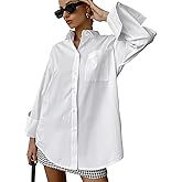 QIANZHIDU Women's Oversize Collar Button Down Long Sleeve Work Blouse Top