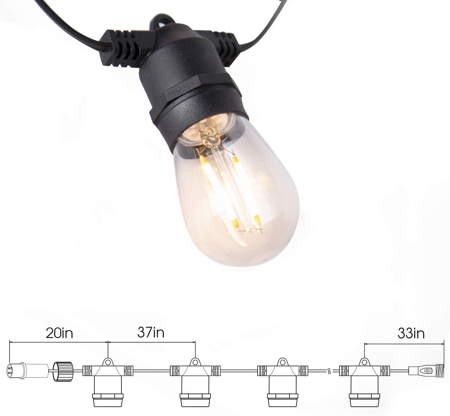 Amico 48FT LED Outdoor String Lights with LED Edison Vintage Plastic Bulbs and Weatherproof Strand - Decorative LED Cafe Patio Light, Bistro Lights - - 