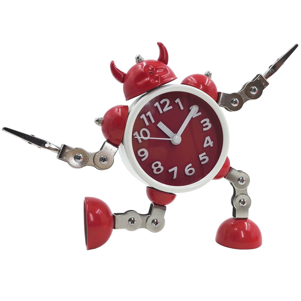 Gigibon Alarm Clock Robot, Kids Gift Cute&Fun, Battery-operated,to Move/Twist Legs & Arms for Many Poses, Gift to Children (1, Red)