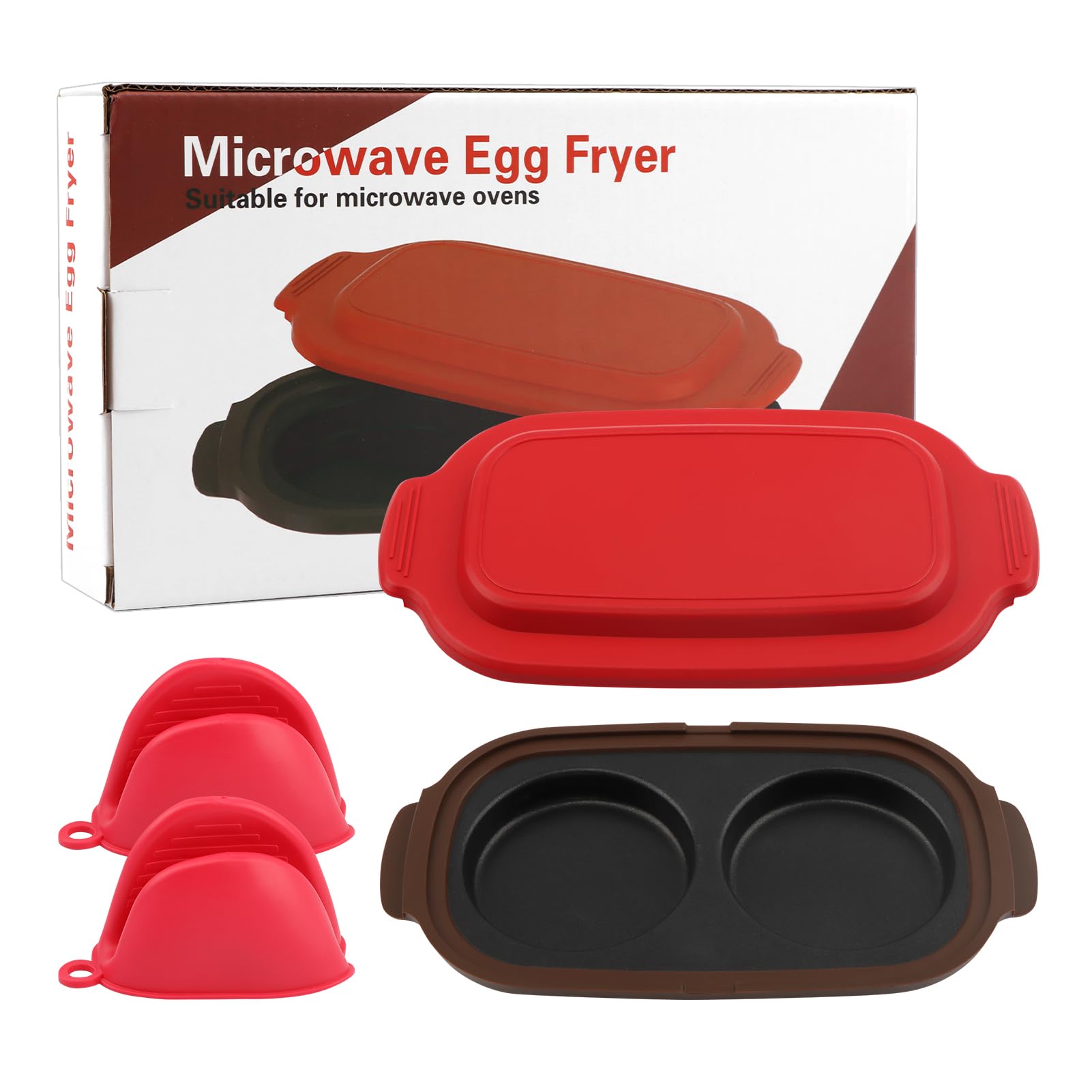 Photo 1 of Microwave Egg Cooker with 2pcs Silicone Oven Mitts Heat Resistant, Multi-use Microwave Egg, Cooker & Poacher for Breakfast Sandwiches, Space-Saving Design for Dorms & Offices