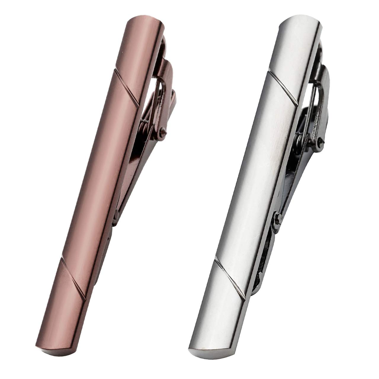 Zysta Formal Dress Shirts Men Boys Tie Clips Set Brown Gray 58mm Stainless Steel Luxury Polished Skinny Necktie Bar Pinch Tack with Gift Box