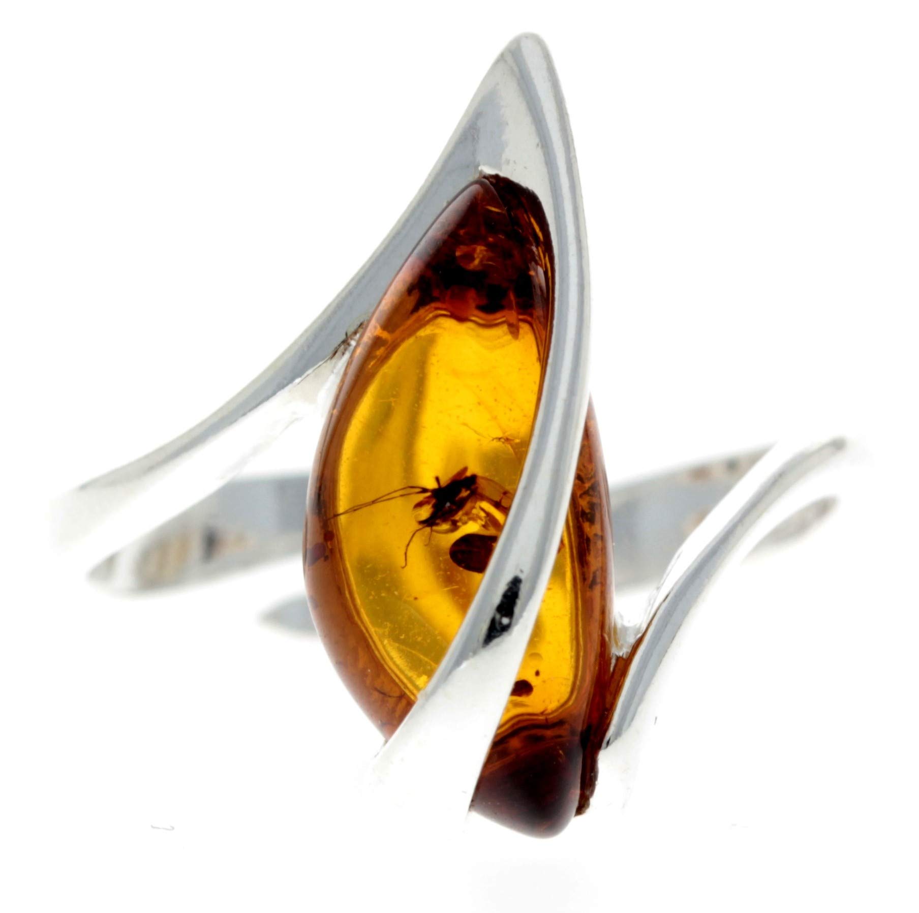 Sterling Silver & Genuine Cognac Baltic Amber Modern Ring - GL402A2