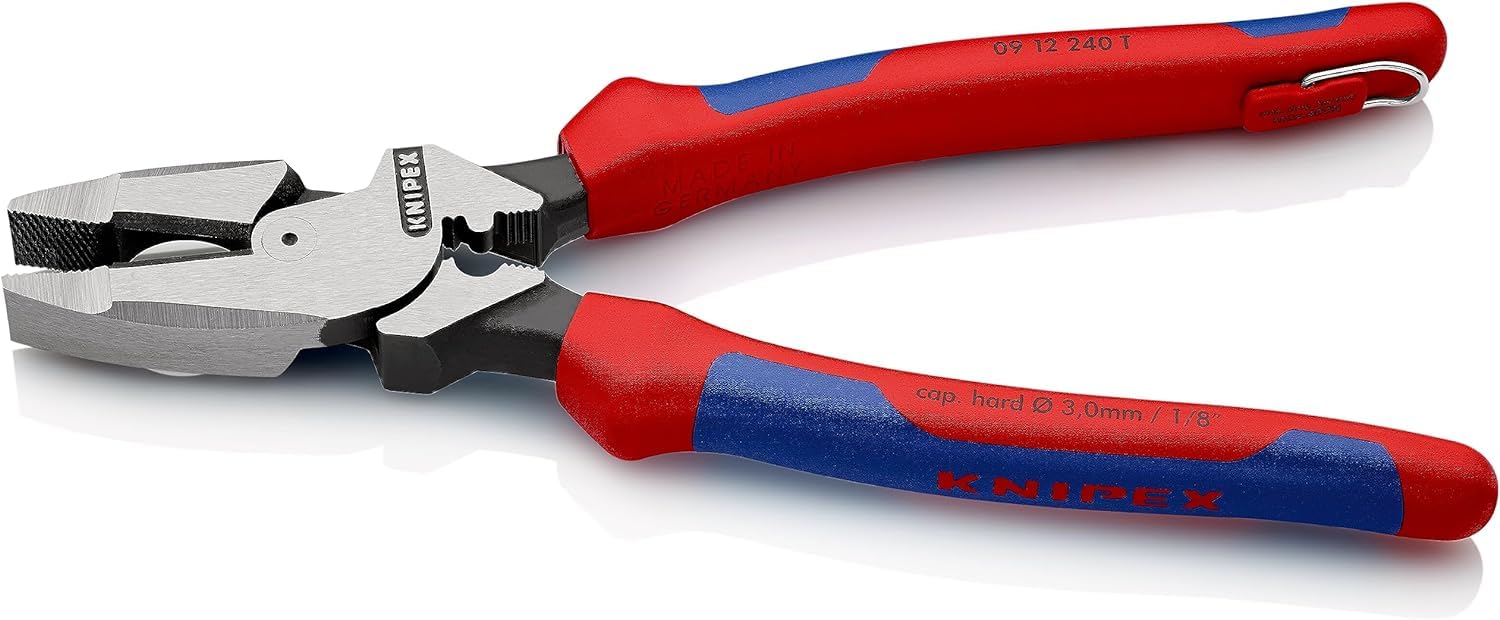 KNIPEX 09 12 240 T Lineman's Pliers American Style Black atramentized with Multi-Component Grips and Integrated Tether Attachment Point 240 mm