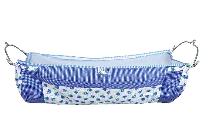 DMDHUB Strawberry Sharting Chareter Print Travelling Jula/Baby Cradle/Baby Jhula/Baby Ghodiyu/Baby Hammock Size = 28 * 35 Inch (Multi Color) Without Steel Hanger Set (Blue)