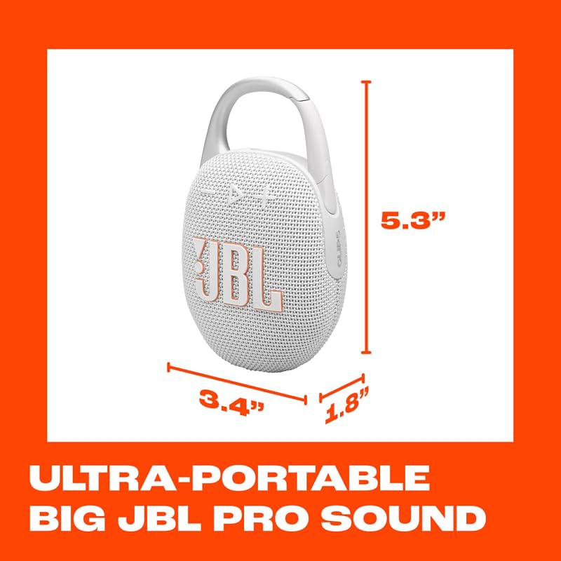 Clip 5 – Ultra-tragbarer, wasserdichter & staubdichter Bluetooth-Lautsprecher, großer Pro-Sound mit druckvollem Bass, integrierter Karabiner, bis zu 12 Stunden Spielzeit, hergestellt in Teil mit