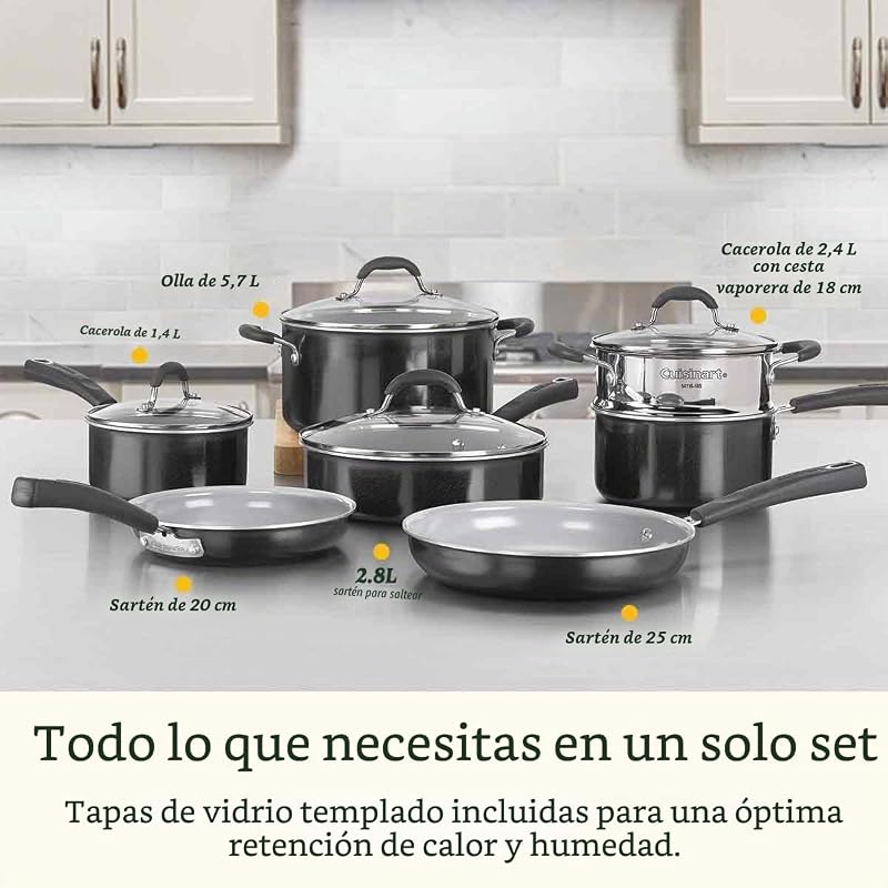 Ceramica XT - Juego de utensilios de cocina antiadherentes | Juego de 11 ollas y sartenes | Cerámica antiadherente de titanio | para todas las cocinas incluyendo inducción | Sin PFAS | Tapas