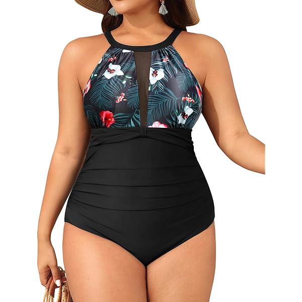 Flowy Skirt Swimsuit Plus Size Swim Dress One Piece  Tummy Control Bathing  Suit With Flowy Skirt & Adjustable Straps Plus Size Bathing Suit For Women