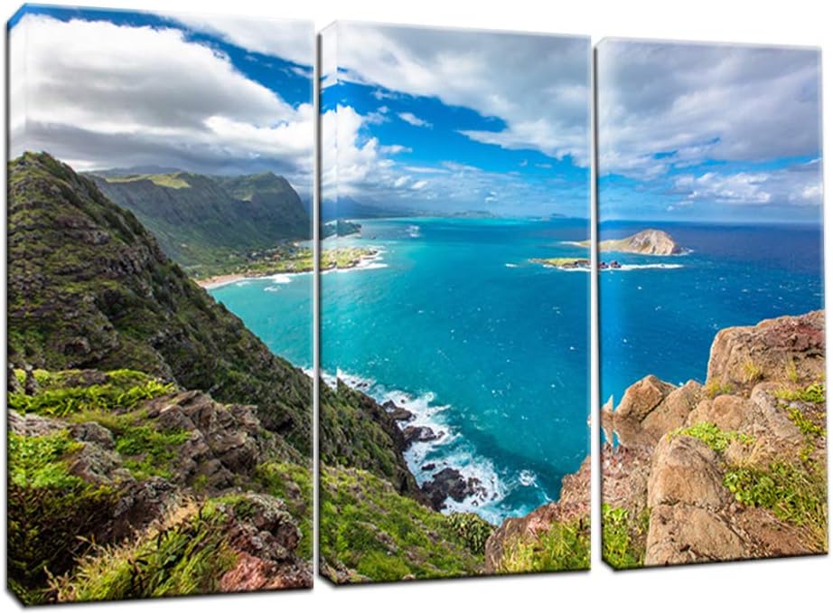 Artsbay 3 Pieces Landscape Canvas Prints Wall Art Painting Blue Ocean Mountain Seascape Posters Photography Pictures Prints On Giclee Artwork Modern Wall Decor Home Decoration For Living Room Bedroom