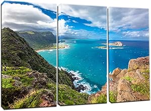 Artsbay 3 Pieces Landscape Canvas Prints Wall Art Painting Blue Ocean Mountain Seascape Posters Photography Pictures Prints On Giclee Artwork Modern Wall Decor Home Decoration For Living Room Bedroom