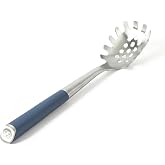 Calphalon Edge Pasta Server, Stainless Steel Spaghetti Server with Silicone Handle, Heat-Resistant Nonstick-Safe Pasta Serving Fork for Easy Serving, Navy - Navy Blue