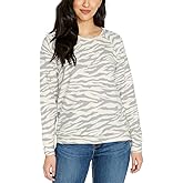 Buffalo David Bitton Ladies' Printed Cozy Top, Women Full Sleeve Sweathshirt Tshirt, Crewneck Summer Top - White X-Large
