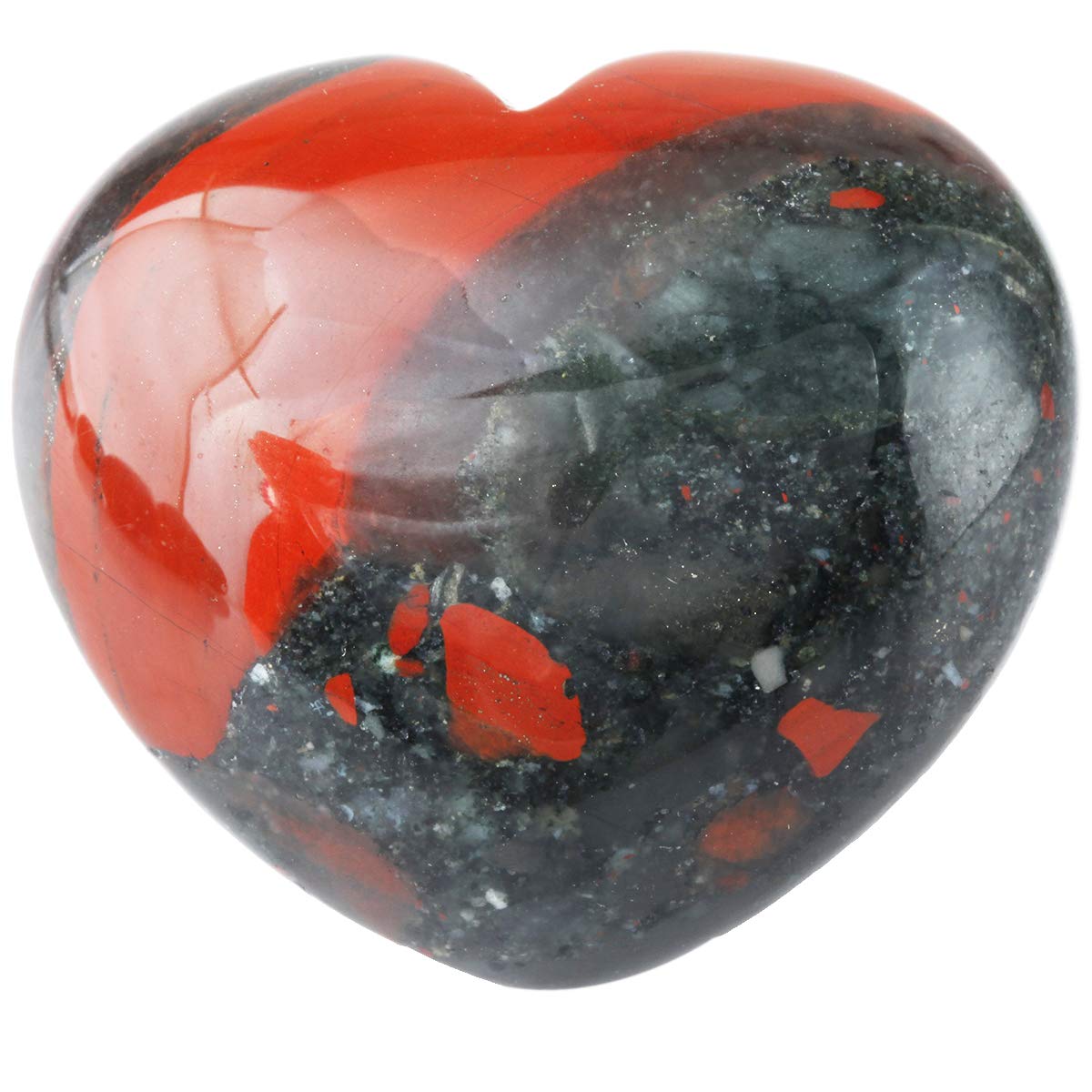 Shanxing 45mm Natural African Bloodstone Heart Crystal Palm Worry Stone, Polished Tumbled Stone Crystal Puff Love Heart Stone Gift Carved Reiki Crystal Chakra Healing Pocket Stone Heart Room Decor