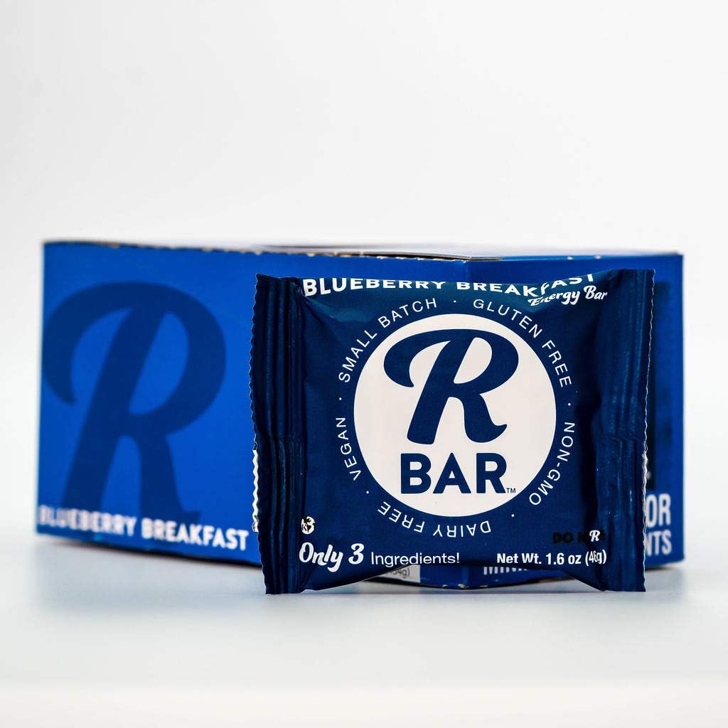 RBar Whole Food Plant Based Real Blueberry Breakfast Energy Bar - Dairy & Gluten Free Snacks, Vegan Protein Bar - 3 Healthy Ingredients (10 Pack)