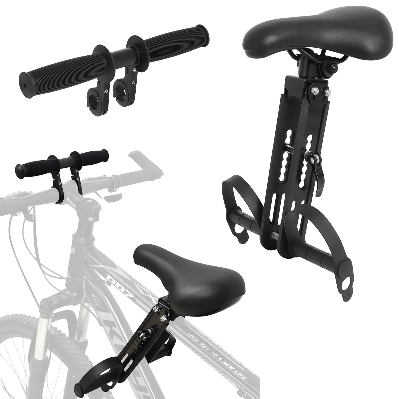 Gekufa Kids Bike Seat with Handlebar, Front Mounted Child Bike Seat for All Mountain Bikes Detachable Cycling Child Seats for Children (up to 48 Pound)