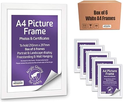 Box Of 6 White Picture Frames Certificate Frames Freestanding And Wall Mountable Amazon Co Uk Kitchen Home