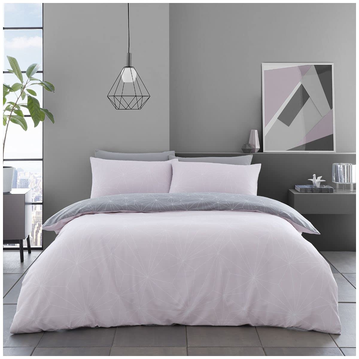 GC GAVENO CAVAILIA Reversible Printed Duvet Cover, Easy Care Quilt Set, Soft Cosy Bedding, Polycotton, REX-Blush Pink, King