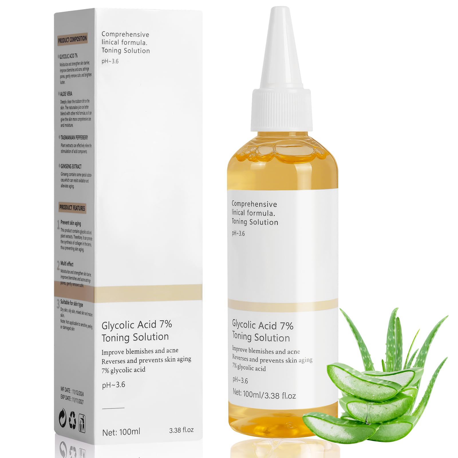 ACWOO Glycolic Acid Toner, 100ML Glycolic Acid 7% Toning Solution, Glycolic Acid Toning Resurfacing Solution,Glycolic Acid Serum, Hydrating Toner for Blemishes And Acne,Glycolic Acid Exfoliating Toner