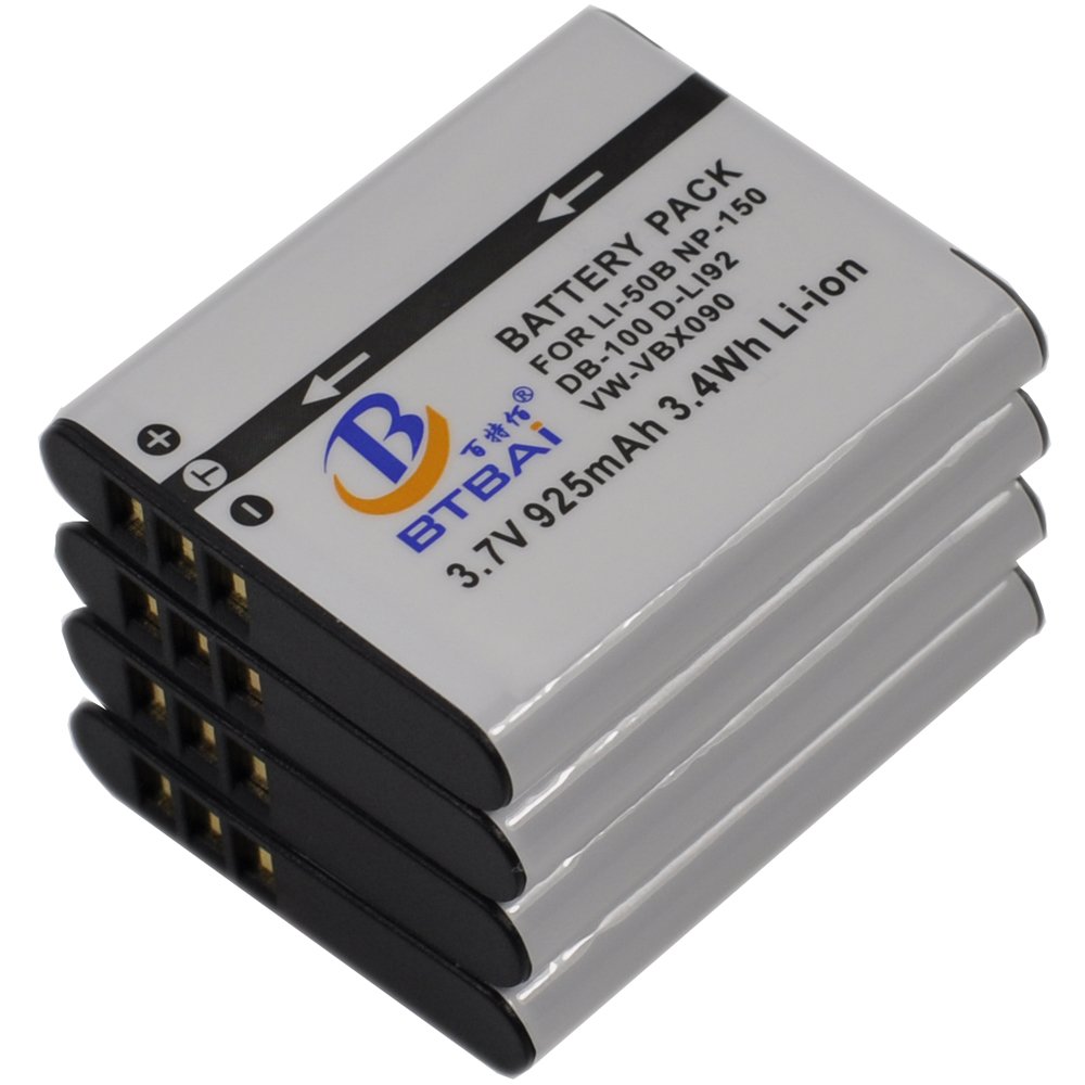 BTBAI 4x D-Li92 Camera Battery for DLi92 D-L192 DL192 D-BC92 Optio I10 I-10 RX18 RX-18 RZ10 RZ-10 RZ18 WG-1 WG1 WG-2 WG2 WG10 WG-10 WG20 WG-20 WG-3 WG30 WG-30 30W WG-4 WG5 WG-5 X70 X-70 GPS k1a