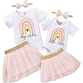 Honykids Big Sister Little Sister Matching Outfits Baby Girl Romper/Toddler Girl T-shirt Tops with Tutu Skirt Clothes Set