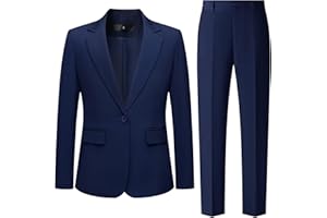 FOORUYA Women's 2 Piece Pant Suit Business Casual Outfits Notched Collar Blazer Pants Sets