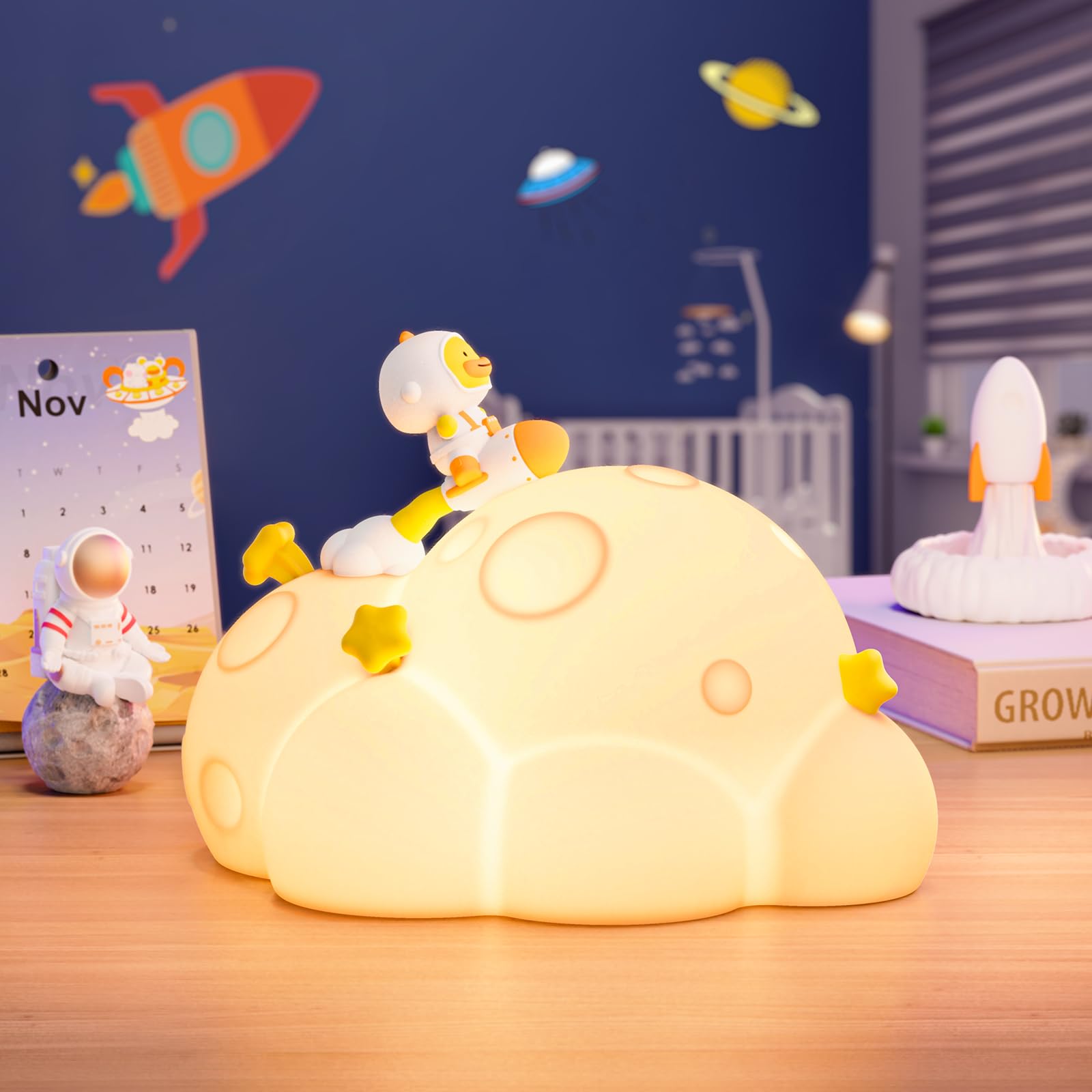 Planet Squishy Kids Night Light, USB Rechargeable Silicone Baby Light with Touch Control Dimmer, 30-Minute Timer, Safe & Cute for Children's Room & Nursery Decor