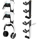 ZYTHRONE Dual Controller Holder Wall Mount, Metal Headset Stand for PS5, PS4, with Stable 3M Adhesive, Strong Adhesive by Screws, Black