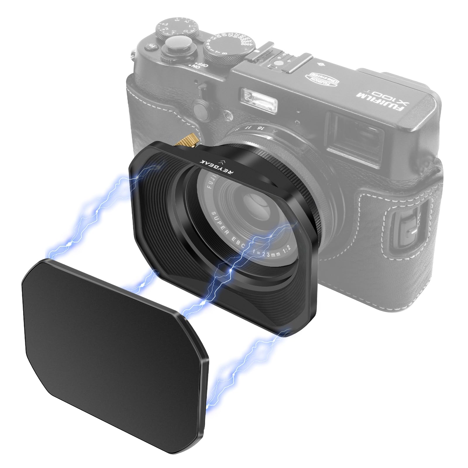 REYGEAK Metal Lens Hood for Fuji Fujifilm FinePix X100V X100F X100 X100S X100T X70 Camera Black LH-X54B + Kapp-X54B Lens Hood with Cap and 49mm Adapter Ring Kit (Black)