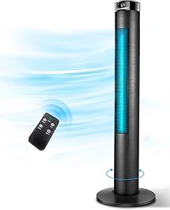 Tower Fan, 46 Inch Oscillating Quiet Cooling Tower Fan with Remote, 3 Modes and 3 Speeds, Up to 12H Timer, Whole Room Wind Curve Floor Standing Fans with Auto Screen Off LED Display for Bedroom Home