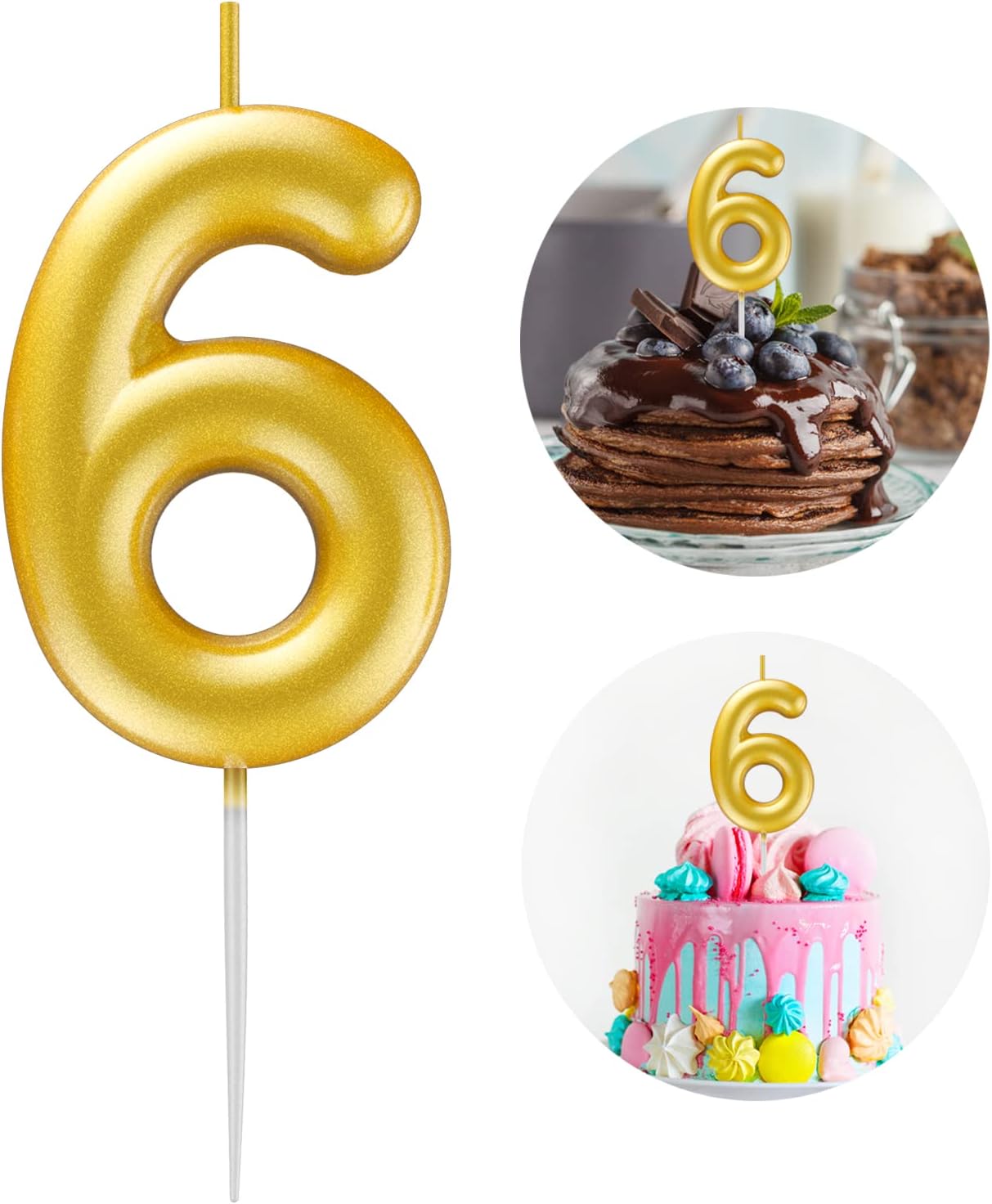 Candles & Holders - Gold Number 6 Candle Happy Birthday 3D Number Candles for Birthday Cake Party Decoration Wedding Anniversary Celebration Supplies