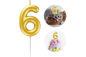KANOO Gold Number 6 Candle Happy Birthday 3D Number Candles for Birthday Cake Party Decoration Wedding Anniversary Celebration Supplies