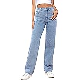 LBDLONGBIDA Women's Straight Leg Jeans Tummy Control Trendy High Waisted Stretchy Casual Denim Pants Baggy Trousers