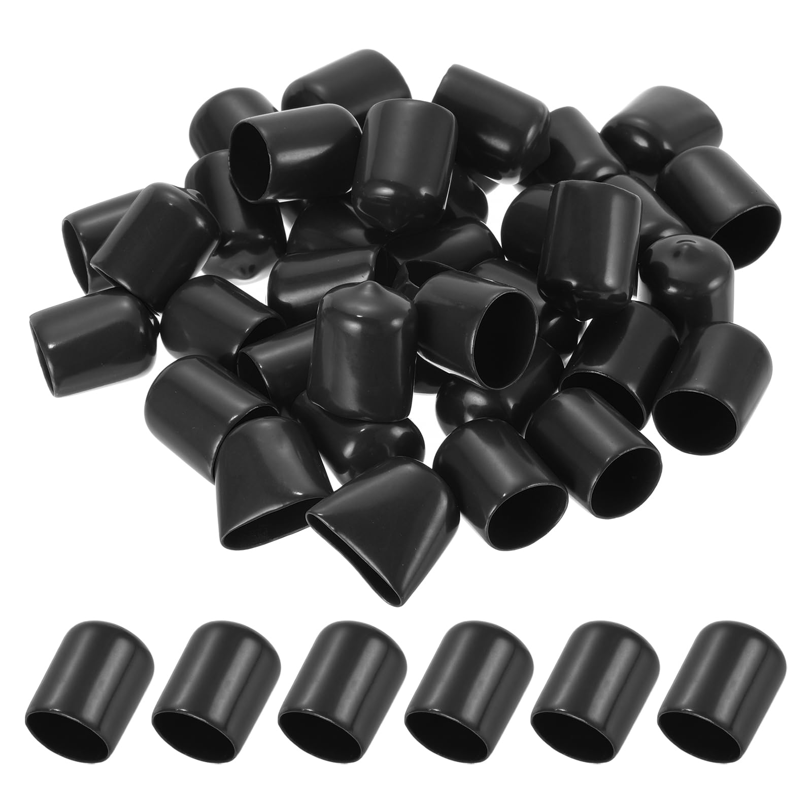 PATIKIL 16MM Vinyl Rubber End Caps, 50 Pack Flexible Bolt Screw Covers Caps Round Thread Protector Caps for Metal Tubing Rod Bolts, Black