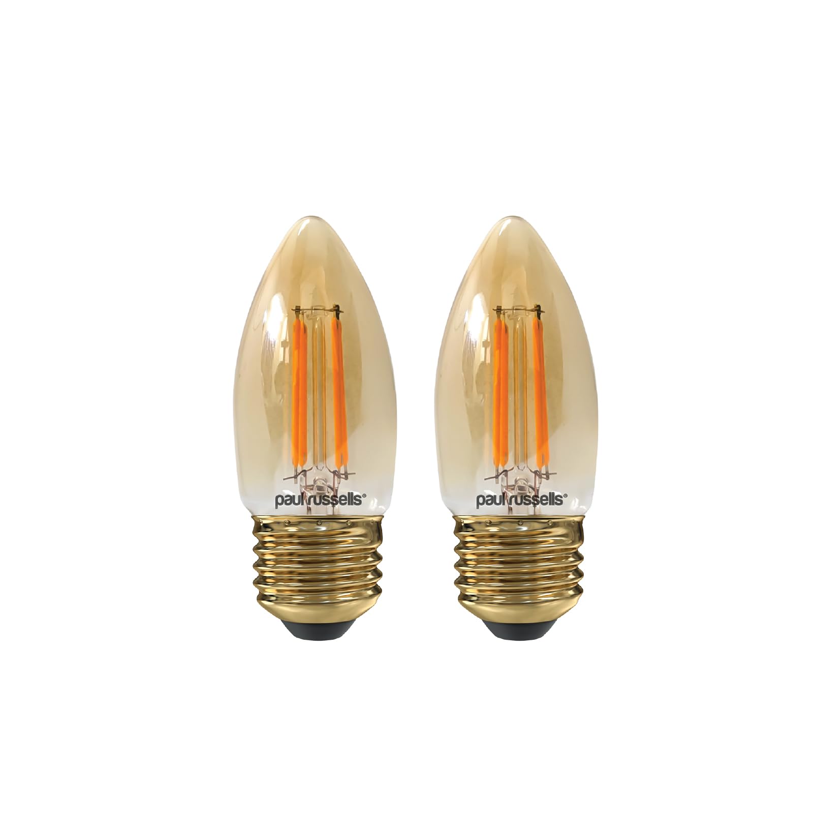 Paul russells LED Candle Filament Light – 4.5W 35W Equivalent Replacement, 400LM Lumens, 2200K Extra Warm White, ES E27 Edison Screw C35 Bulbs – Energy Saving Non-Dimmable Lamps - Pack of 2