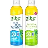 Alba Botanica Cool SPF 50 Sport & Sensitive Fragrane Free, Sunscreen Aerosol Clear Spray, 6 Ounce (Pack of 2)