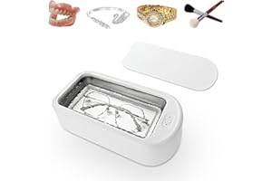TULIYET Ultrasonic Jewelry Cleaner, Portable Professional 650ML Ultrasonic Cleaner, Stainless Steel 304 for Cleaning Jewelry Ring Necklaces Eyeglasses Shaver Heads Dentures(White)