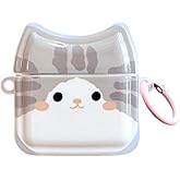 Smiling Grey Cat Earphone Case for AirPods 4, Cute Lovely Happy Cat Face Soft TPU Silicone Case, Kitty Ear AirPods 4 Cover Protective Skin Shockproof Protector for iPod Earbuds