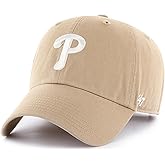 47 Brand MLB Khaki White Primary Logo Clean Up Adjustable Strap Baseball Dad Hat Cap, Adult One Size Fits All