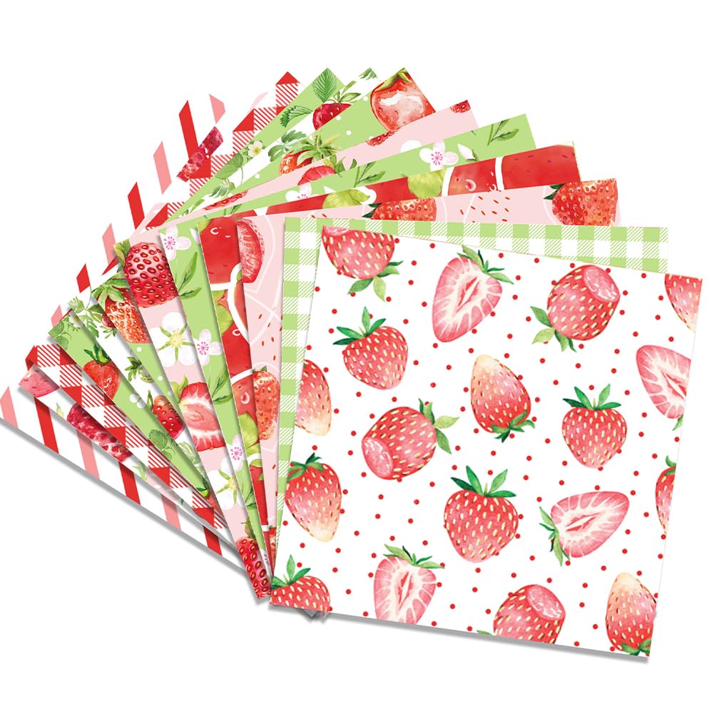 GORGECRAFT 24 Sheets 12 Styles Strawberry Scrapbook Paper Pad 15.2x15.2cm Fruits Single-Sided Decoupage Cardstock Papers Decorative Background Supplies for Card Making Writing Journaling Crafts