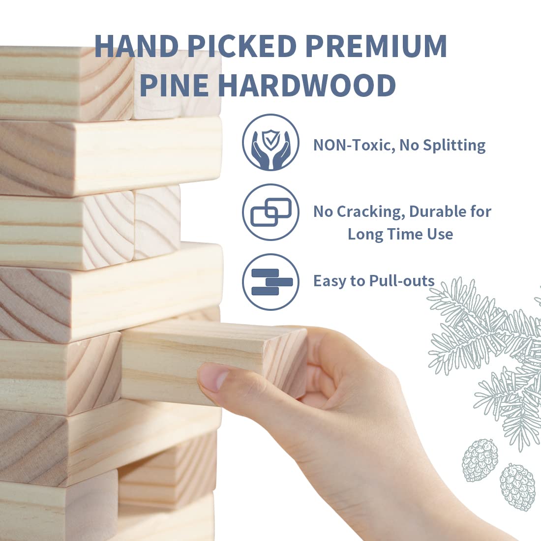 Giant Tumble Tower Games for Kids and Adults 57 Blocks New Zealand Pine Wooden Blocks Stacking to Over 4.2FT Family Game for Indoors Outdoors Yard Games for Family