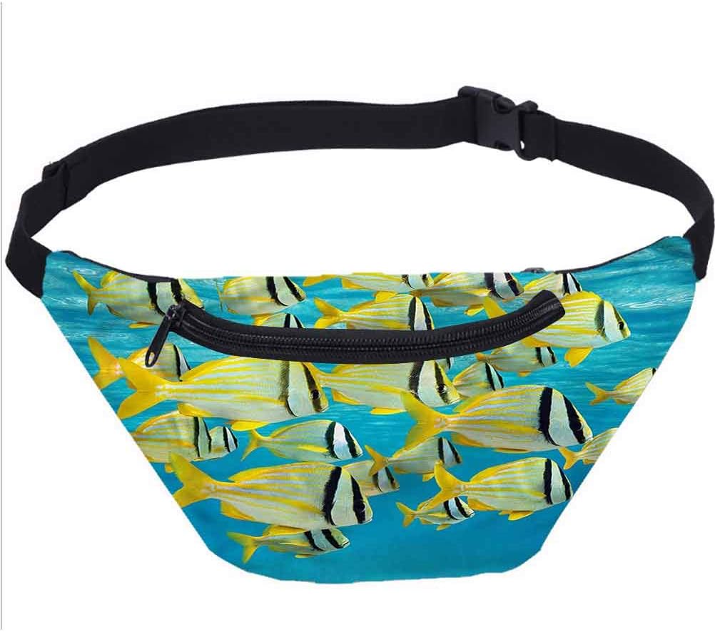 Fish Fanny Pack,Atlantic Ocean Fauna Design Waist Bag Gift for White