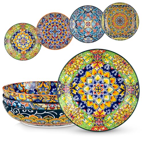 vancasso SIMI Pasta Bowls Set of 4, Porcelain Salad Bowls, 42 oz/1260 ml Large Corlorful Serving Bowls for Kitchen, Dishwasher & Microwave Safe Soup Bowls, Pasta Plates