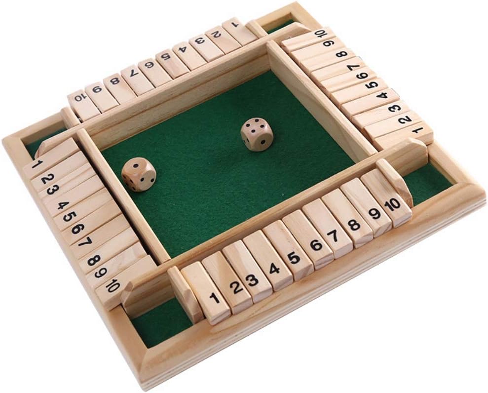 Gychee 4 Sided Shut The Box Wooden Table Game Classic Dice Board Toy Classic Dice Board Toy for Learning Numbers, Strategy and Risk Management