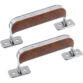 Crapyt Leather Luggage Handle, Vintage Suitcase Replacement | Metal Handle with Mounting Screws, 110mm Long Silver Base Pull Grip for Suitcases, Bags, Briefcases, 2 Pcs Brown
