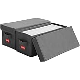 NUSWOR Premium CD Storage Box - Stackable CD Organizer Box with Lid - Holds 70 Jewel Cases - 14.37 x 5.5 x 6.3 inches - 2 Pack - Grey