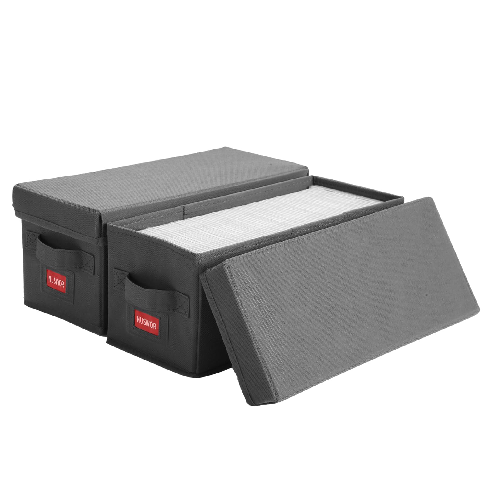 Photo 1 of NUSWOR Premium CD Storage Box - Stackable CD Organizer Box with Lid - Holds 70 Jewel Cases - 14.37 x 5.5 x 6.3 inches - 2 Pack - Grey