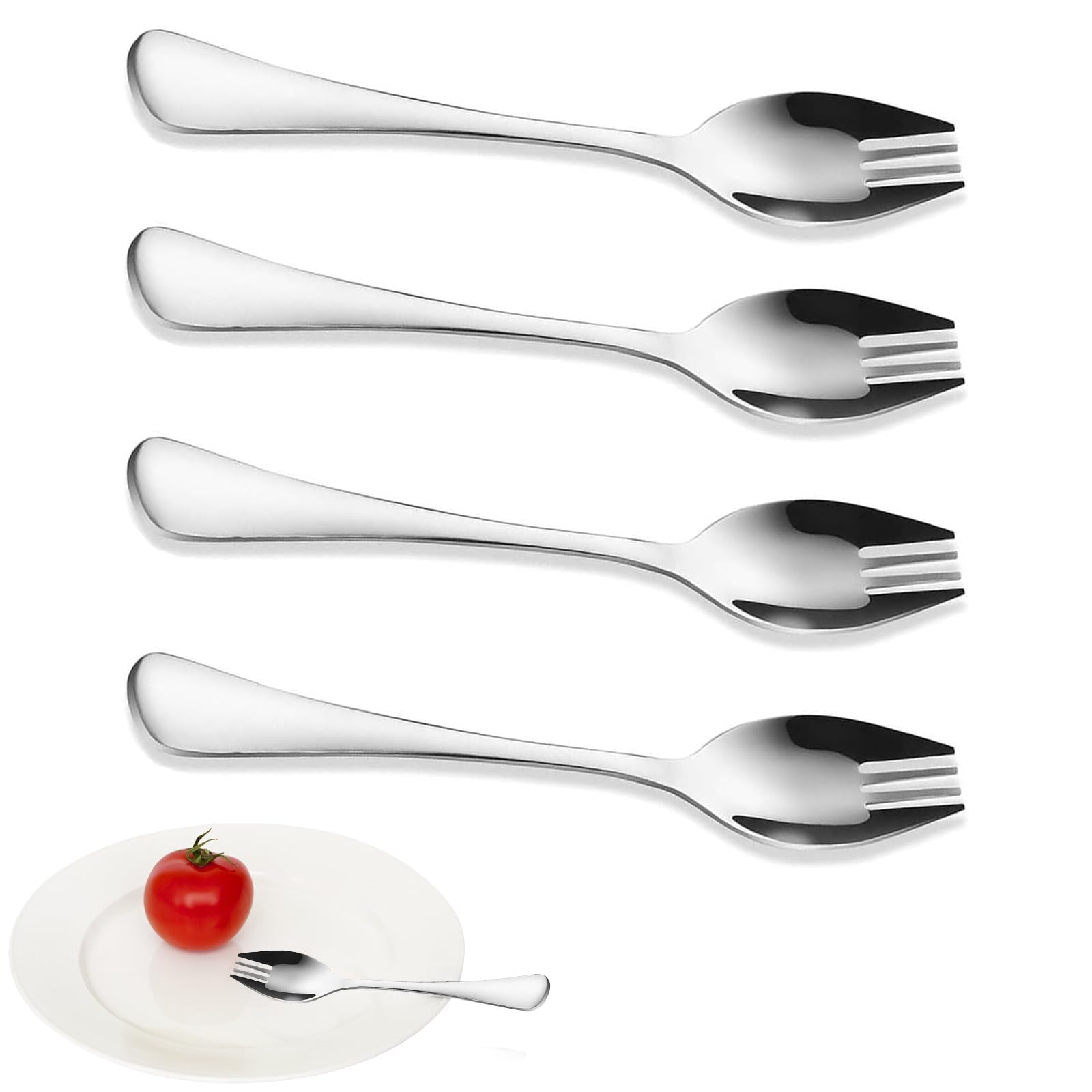 4 Pcs Stainless Steel Sporks, Camping Spork for Outdoor Adventures, Ice Cream, and Home Use, Lightweight and Versatile Silver Utensils