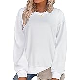 CHICGAL Sweatshirt for Women Long Sleeve Shirts Crewneck Color Block Solid Cute Pullover Casual Tunic Tops (White, L)