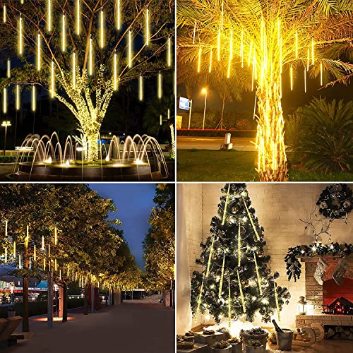 Redare Meteor Shower Rain Lights,50cm 8 Tubes 288 LEDs rain drop lights Waterproof,Cascading Rain Light,Icicle Snowfall String Lights for Garden Wedding Holiday Party Tree Decoration (Warm White)
