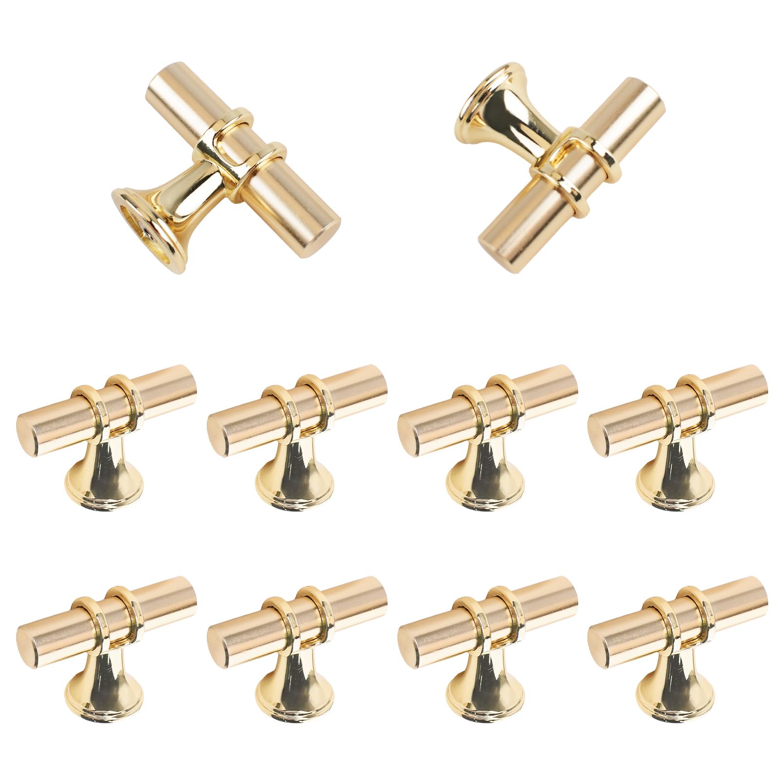 MOROBOR Brushed Brass Single Hole Knob, 10pcs Modern Style T Knobs Cabinet Bar Handle Pull Knobs, Cabinet Hardware for Dresser Drawers, Kitchen Cabinets (Gold)