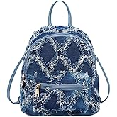 Anopo Women's Small Denim Backpack Tie-dyeing Quilted Distressed Mini Daypack